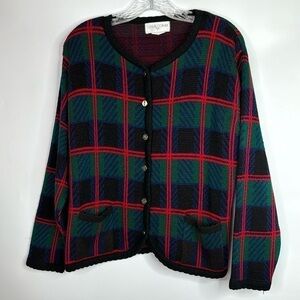 Vintage Casual Corner Tartan Button Up Sweater Large